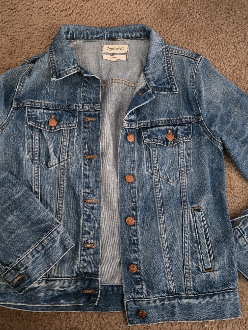 Madewell Distressed Medium Blue Denim Trucker Jacket